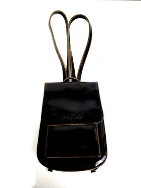 GUESS Black Patent Leather Mini Backpack